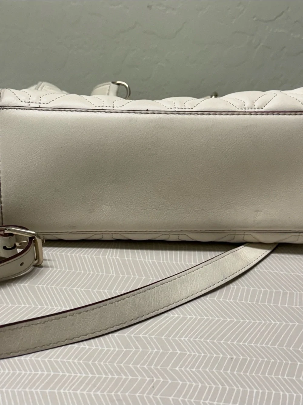 kate spade White Quilted Astor Court Satchel with Chain Handles